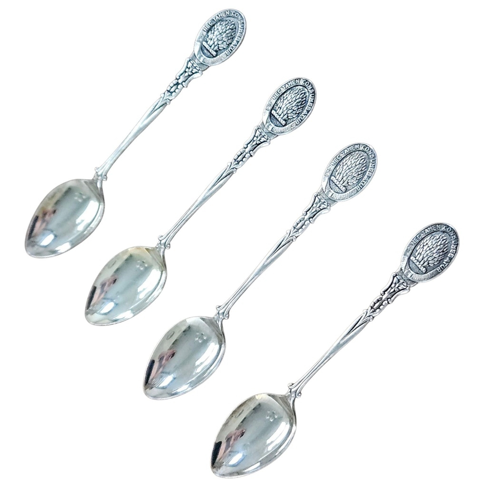 Vintage Set of 4 EPNS Demitasse Spoons 4.5"  "Nec Tamen Consumebatur"